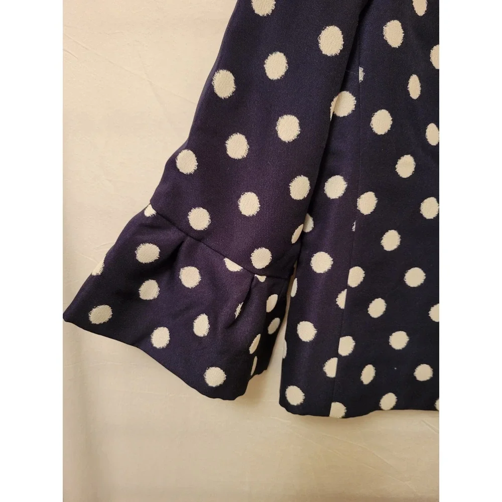 Anne Klein Sz Large Jacket Cropped Polka Dot Navy/White Ruffle 3/4 Sleeve NWT E3 - Picture 2 of 14